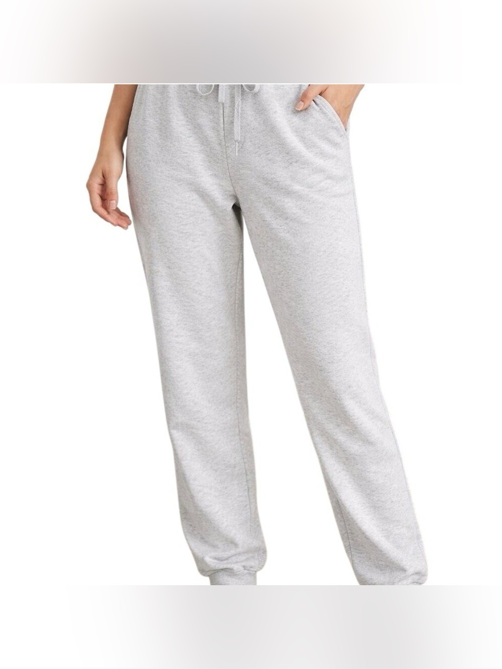 Rae Dunn Light Gray Heathered Fleece Joggers With Tapered Ankle Cuffs Size S/P